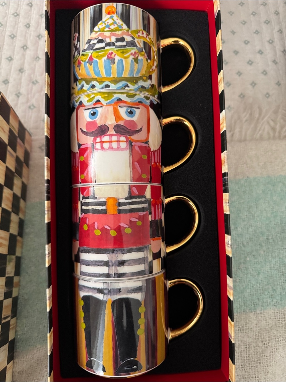 MacKenzie-Childs Nutcracker Stackable Mug Set in Red and Gold